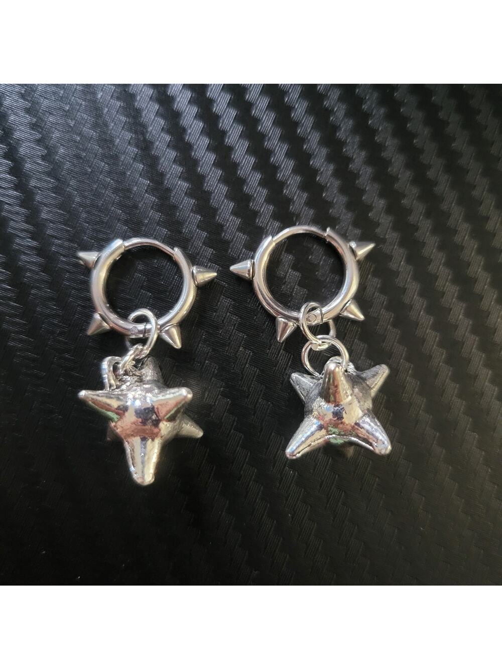 Silver tone 3D spiked ball meteor hammer gothic  dangle earrings